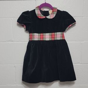 The Beaufort Bonnet Company Black Velvet Dress with Red Plaid Trim